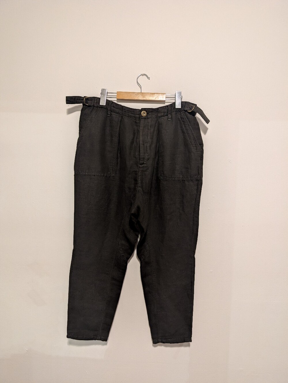 FREE PEOPLE Linen Cotton Equestrian Jodhpur Pants Dark Forest Green Ankle Boho 6